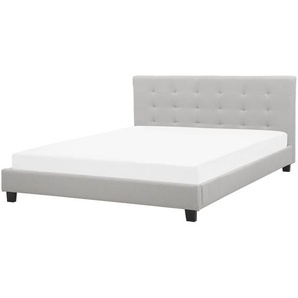 Polsterbett Grau 180 x 200 cm Mit Knopfverzierung Leinenoptik Elegante Doppelbett Klassisch