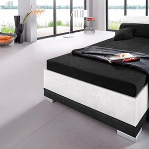 Polsterbett MAINTAL Betten Gr. Microvelours Mit Bettkasten, Liegefläche B/L: 120 cm x 200 cm Höhe: 91 cm, Gewicht bis: 80 kg H2, Festpolsterung, schwarz-weiß (weiß, schwarz) Bett Polsterbett Polsterbetten mit Bettkasten Betten in verschiedenen