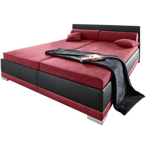 Polsterbett MAINTAL Betten Gr. Microvelours Mit Bettkasten, Liegefläche B/L: 90 cm x 200 cm Höhe: 91 cm, Gewicht bis: 80 kg H2, Festpolsterung, rot (bordeauxrot, schwarz) Bett Polsterbett Polsterbetten mit Bettkasten Betten in verschiedenen Ausführungen