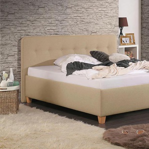 Polsterbett MAINTAL Mison Betten Gr. Struktur fein Bettgestell incl. Matratze, Liegefläche B/L: 100 cm x 200 cm Höhe: 102 cm, Gewicht bis: 80 kg H2, Bonnell-Federkernmatratze, beige (beige, buche hell geölt) Polsterbetten mit Bettkasten oder ohne Matratze