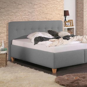 Polsterbett MAINTAL Mison Betten Gr. Struktur fein Bettgestell incl. Matratze, Liegefläche B/L: 100 cm x 200 cm Höhe: 102 cm, Gewicht bis: 80 kg H2, Bonnell-Federkernmatratze, grau (hellgrau, buche hell geölt) Polsterbetten mit Bettkasten oder ohne