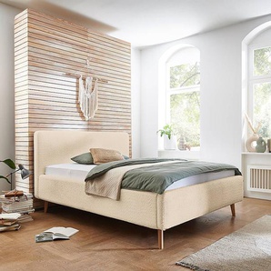 Polsterbett MATTIS 180 x 200cm Bouclé Stoff Abby Beige ohne Lattenrost Eiche