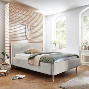 Polsterbett MATTIS 180 x 200cm Bouclé Stoff Abby Grau ohne Lattenrost Eiche