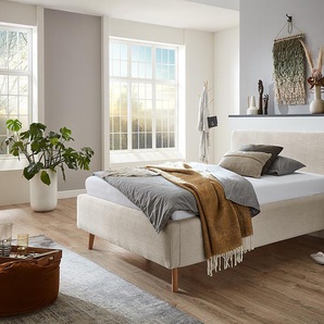 Polsterbett MATTIS 140 x 200cm Cordstoff Poppy Beige/Beige mit Lattenrost Eiche