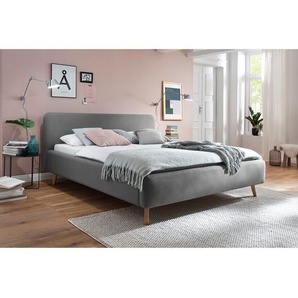Polsterbett MATTIS 180 x 200cm Webstoff Asha Grau/Grau ohne Lattenrost Eiche