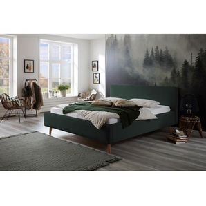 Polsterbett MATTIS 180 x 200cm Cordstoff Poppy Grün/Dunkelgrün mit Lattenrost Eiche