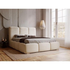 Polsterbett mit Bettkasten 140x200, Beige Samt, Bubble