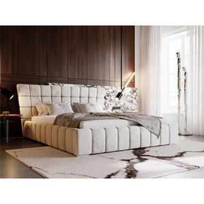 Polsterbett mit Bettkasten 180x200, Beige Samt, Paris