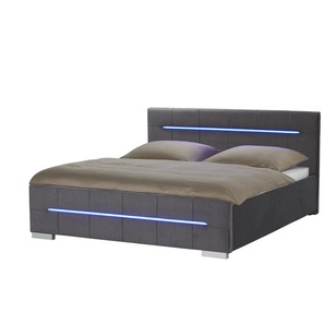 Polsterbett mit LED-Beleuchtung  Bicester ¦ grau ¦ Maße (cm): B: 186 H: 100