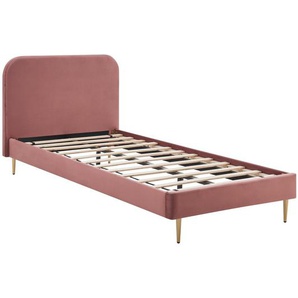 Polsterbett mit Samtbezug, Rose, 90x200 cm, Beine Chrom goldfarben - Bett, Doppelbett, Schlafbett, Designerbett, Luxusbett