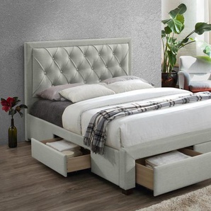 Polsterbett mit Schubladen - 160 x 200 cm - Samt - Champagner - LEOPOLD