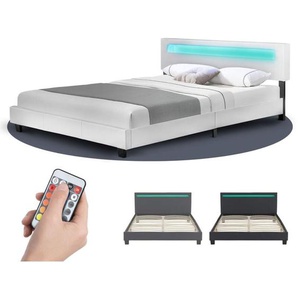 Polsterbett Paris – modernes Bettgestell mit led Beleuchtung, Lattenrost & Kopfteil – Kunstleder & Holz – Bett Doppelbett – 180×200 cm weiß - Juskys