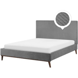 Bett Samtstoff Grau 180 x 200 cm Mit Lattenrost Gesteppte Kopfteil Elegant Klassisch