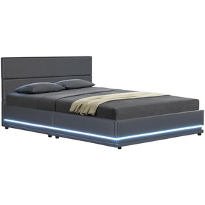 Polsterbett Toulouse 140 x 200 cm mit rundum LED und Bettkasten - dunkelgrau