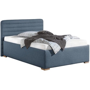 Polsterbett Vitaby Strukturstoff 140 x 200cm Bezug: Strukturstoff Füße: Massivholz Buche, geölt Blau/Jeansblau ohne Lattenrost & Matratze