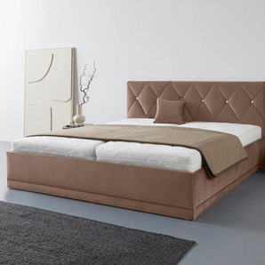 Polsterbett WESTFALIA SCHLAFKOMFORT Adamas Betten Gr. Velours, Liegefläche B/L: 200 cm x 200 cm Betthöhe: 42 cm, kein Härtegrad, ohne Matratze, beige Polsterbetten ohne Bettkasten auch mit Bettkasten, Knopfheftung Strasssteinen