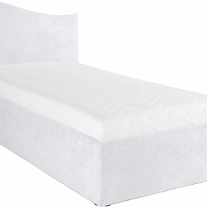 Polsterbett, weiß, B:112cm L:210cm, Bezug Bett: wahlweise Kunstleder oder Microfaser (100% Polyester), Bonnell-Federkernmatratze: 51% Polypropylen, 39% Polyester und 10% Baumwolle, Kaltschaummatratze: 100% Polyester, Bezug abnehm- und waschbar bis
