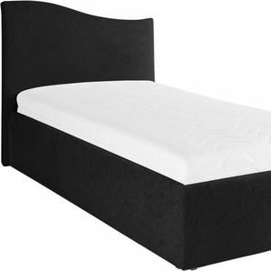 Polsterbett, schwarz, B:112cm L:210cm, Bezug Bett: wahlweise Kunstleder oder Microfaser (100% Polyester), Bonnell-Federkernmatratze: 51% Polypropylen, 39% Polyester und 10% Baumwolle, Kaltschaummatratze: 100% Polyester, Bezug abnehm- und waschbar bis