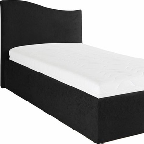 Polsterbett, schwarz, B:112cm L:210cm, Bezug Bett: wahlweise Kunstleder oder Microfaser (100% Polyester), Bonnell-Federkernmatratze: 51% Polypropylen, 39% Polyester und 10% Baumwolle, Kaltschaummatratze: 100% Polyester, Bezug abnehm- und waschbar bis