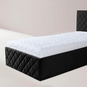 Polsterbett, schwarz, B:110cm L:212cm, Bezug Bett: Microfaser (100% Polyester), Bonnell-Federkernmatratze: 51% Polypropylen, 39% Polyester, 10% Baumwolle, Kaltschaummatratze: 100% Polyester, Bezug abnehm- und waschbar bis 60u00b0C, WESTFALIA