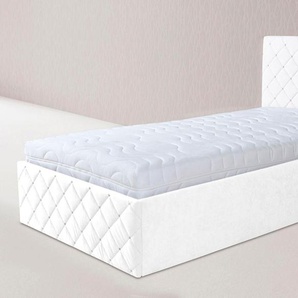 Polsterbett, weiß, B:110cm L:212cm, Bezug Bett: Microfaser (100% Polyester), Bonnell-Federkernmatratze: 51% Polypropylen, 39% Polyester, 10% Baumwolle, Kaltschaummatratze: 100% Polyester, Bezug abnehm- und waschbar bis 60u00b0C, WESTFALIA SCHLAFKOMFORT,