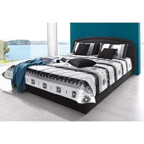 Polsterbett, schwarz, B:142cm L:212cm, Bezug Bett: Microfaser (100% Polyester), Bonnell-Federkernmatratze: Mischgewebe (51% Polyprophlen, 39% Polyester, 10% Baumwolle), Kaltschaummatratze: Frottee (100% Polyester), Bezug abnehm- und waschbar bis 60u00b0C,
