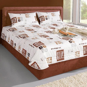 Polsterbett, braun, B:190cm L:210cm, Bezug Bett: Mikrofaser (100% Polyester), Bonnell-Federkernmatratze: Mischgewebe (51% Polyprophlen, 39% Polyester, 10% Baumwolle), Kaltschaummatratze: Frottee (100% Polyester), Bezug abnehm- und waschbar bis 60u00b0C,