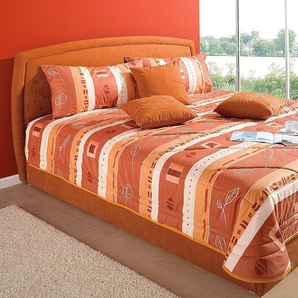 Polsterbett, orange (terrakotta), B:202cm L:212cm, Bezug Bett: Microfaser (100% Polyester), Bonnell-Federkernmatratze: Mischgewebe (51% Polyprophlen, 39% Polyester, 10% Baumwolle), Kaltschaummatratze: Frottee (100% Polyester), Bezug abnehm- und waschbar