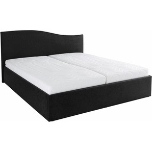 Polsterbett, schwarz, B:212cm L:210cm, Bezug Bett: wahlweise Kunstleder oder Microfaser (100% Polyester), Bonnell-Federkernmatratze: 51% Polypropylen, 39% Polyester und 10% Baumwolle, Kaltschaummatratze: 100% Polyester, Bezug abnehm- und waschbar bis