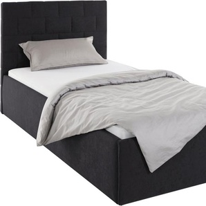 Polsterbett, schwarz, B:110cm H:98cm L:210cm, Bezug Bett: 100% Polyester, Bonnell-Federkernmatratze: 51% Polypropylen, 39% Polyester, 10% Baumwolle, Kaltschaummatratze: 100% Polyester, Bezug abnehm- und waschbar bis 60u00b0C, WESTFALIA SCHLAFKOMFORT,