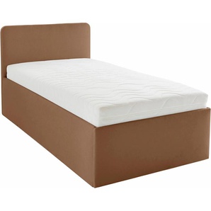 Polsterbett Davos, OTTOs Choice Topseller, braun, B:105cm H:98cm L:210cm, Bezug Bett: Microfaser (100% Polyester), Bonnell-Federkernmatratze: 51% Polypropylen, 39% Polyester und 10% Baumwolle, Kaltschaummatratze: 100% Polyester, Bezug abnehm- und waschbar