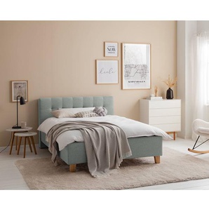 Polsterbett Woodlake I 140 x 200cm Webstoff Mavie Bianco/Mint ohne Stauraum Eiche