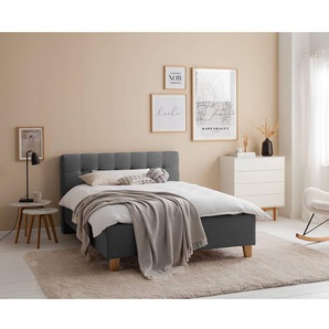 Polsterbett Woodlake I 140 x 200cm Webstoff Mavie Beige/Grau ohne Stauraum Eiche