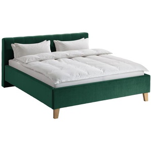 Polsterbett Woodlake II 180 x 200cm Samt Ravi Blau/Antikgrün ohne Stauraum Eiche