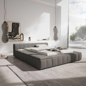 Polsterbettgestell Espazio 140x200 cm Bouclé Silbergrau mit Stauraum, Polsterbetten