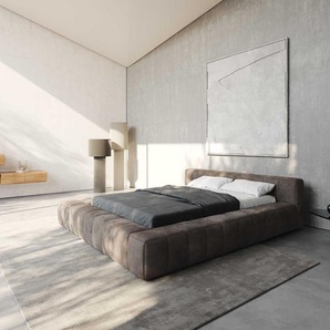 Polsterbettgestell Espazio 140x200 cm Mikrofaser Taupe Vintage mit Stauraum, Polsterbetten