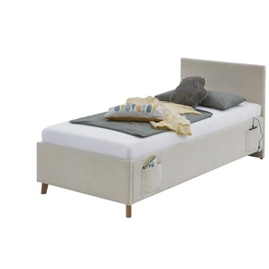 Polsterbettgestell mit USB-Anschluss - beige - Materialmix - 100 cm - 90 cm | Möbel Kraft