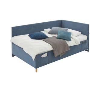 Polsterbettgestell mit USB-Anschluss Cool ¦ blau ¦ Maße (cm): B: 130 H: 90