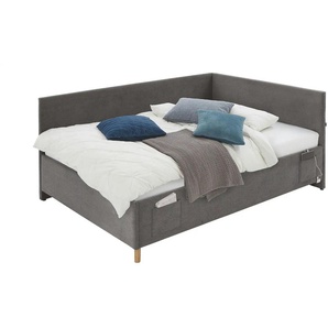 Polsterbettgestell mit USB-Anschluss - grau - Materialmix - 150 cm - 90 cm | Möbel Kraft