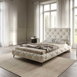 Polsterbettgestell Nayara 140x200 cm Bouclé Creme-Weiß, Polsterbetten