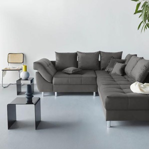 Polstergarnitur COLLECTION AB Joseli Sitzmöbel-Sets Gr. Samtvelours, Recamiere links oder rechts montierbar, grau (anthrazit) Couchgarnituren Sets Ecksofa und Hocker, Recamiere links oder rechts montierbar