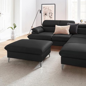 Polstergarnitur COTTA Caluso, schwarz, B:256cm, Sitzmöbel-Sets, Set: bestehend aus Ecksofa, Hocker, Ecksofa inkl. Kopfteilverstellung, Topseller
