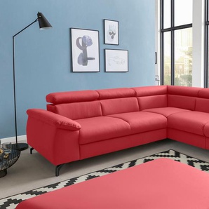 Polstergarnitur COTTA Komaris Sitzmöbel-Sets Gr. Kunstleder, mit Bettfunktion-mit Kopfteilverstellung + Ottomane rechts, rot (red) Couchgarnituren Sets