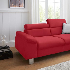 Polstergarnitur COTTA Komaris Sitzmöbel-Sets Gr. Kunstleder SOFTLUX, mit Kopfteilverstellung, rot (red) Couchgarnituren Sets Set: bestehend aus 3-Sitzer und Hocker, inklusive Kopfteilverstellung