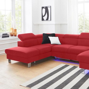 Polstergarnitur COTTA Komaris Sitzmöbel-Sets Gr. Kunstleder SOFTLUX, ohne Bettfunktion-ohne Bettkasten-mit RGB-LED-Beleuchtung-mit Kopfteilverstellung + Ottomane links, rot (red) Couchgarnituren Sets