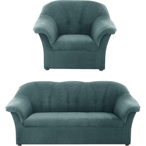 Polstergarnitur DOMO COLLECTION Pegnitz Sitzmöbel-Sets Gr. Chenille-Optik, blau (petrol) Couchgarnituren Sets Sessel und 3-Sitzer