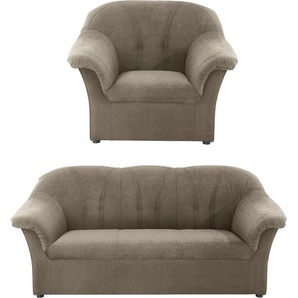 Polstergarnitur DOMO COLLECTION Pegnitz Sitzmöbel-Sets Gr. Chenille-Optik, braun (schlamm) Couchgarnituren Sets Sessel und 3-Sitzer