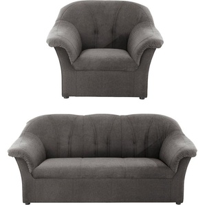 Polstergarnitur DOMO COLLECTION Pegnitz Sitzmöbel-Sets Gr. Chenille-Optik, grau (stone) Couchgarnituren Sets Sessel und 3-Sitzer
