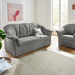 Polstergarnitur DOMO COLLECTION Pegnitz Sitzmöbel-Sets Gr. Struktur fein, grau Couchgarnituren Sets Sessel und 3-Sitzer