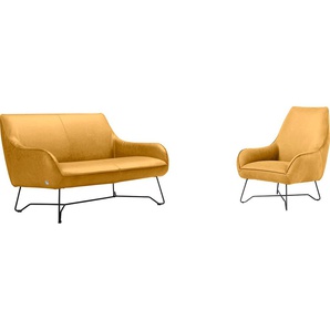 Polstergarnitur EGOITALIANO Namy Sitzmöbel-Sets Gr. Leder BULL, gelb Leder-Couchgarnitur Set aus 2-Sitzer und Sessel, edles Metallgestell